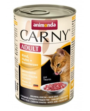 Консерва за котки Carny Adult  - говеждо, пилешко и патешки сърца  6x400гр.