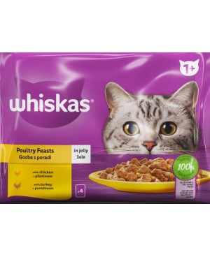 Whiskas Пауч Птичи Ястия -  С пилешко и  пуешко месо. 4бр.x85гр.