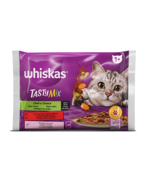 Whiskas Пауч Tasty Mix - С говеждо, пиле и зеленчуци/със сьомга и моркови 4бр.х85гр.