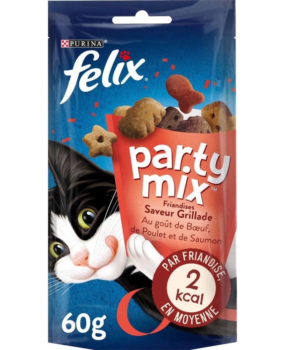 PURINA® FELIX® PARTY MIX Mixed Grill с говеждо месо, пилешко месо и сьомга 60гр.