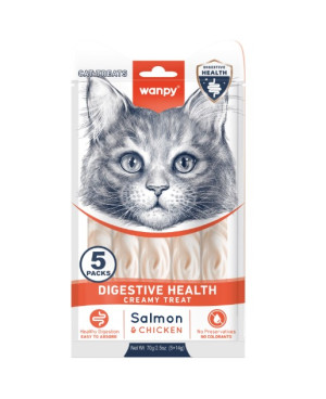 Wanpy Cat Digestive Health -лакомство за котки, за добро храносмилане, пилешко и сьомга, 5х14г.