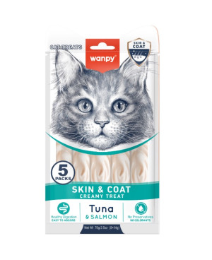 Wanpy Cat Skin&Coat - за котки, за лъскава козина, с риба тон и сьомга, 5х14г.