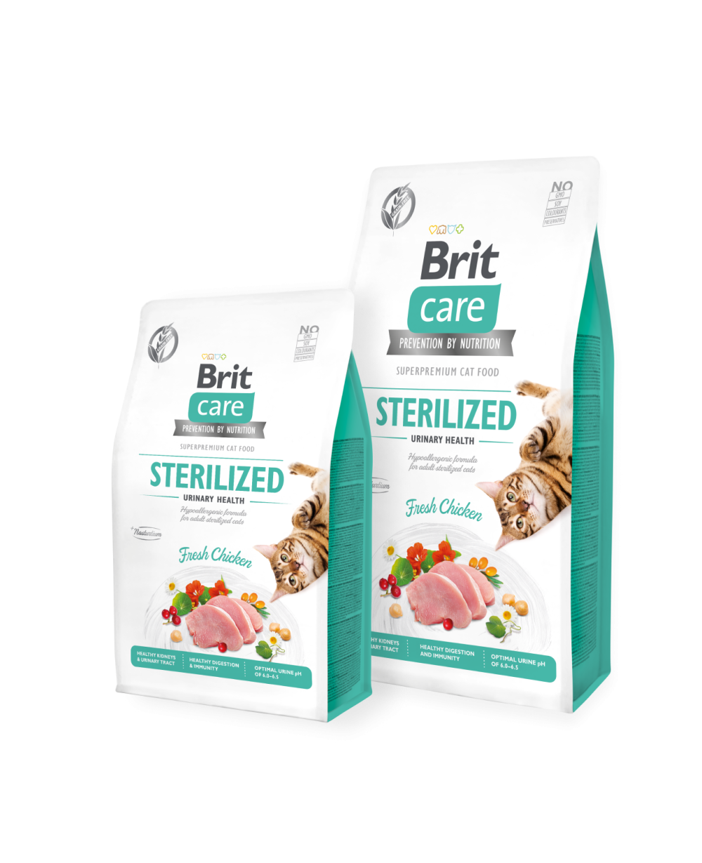 Brit Care Cat Grain-Free Sterilized Urinary Health - суха храна за кастрирани котки с пиле 7кг.
