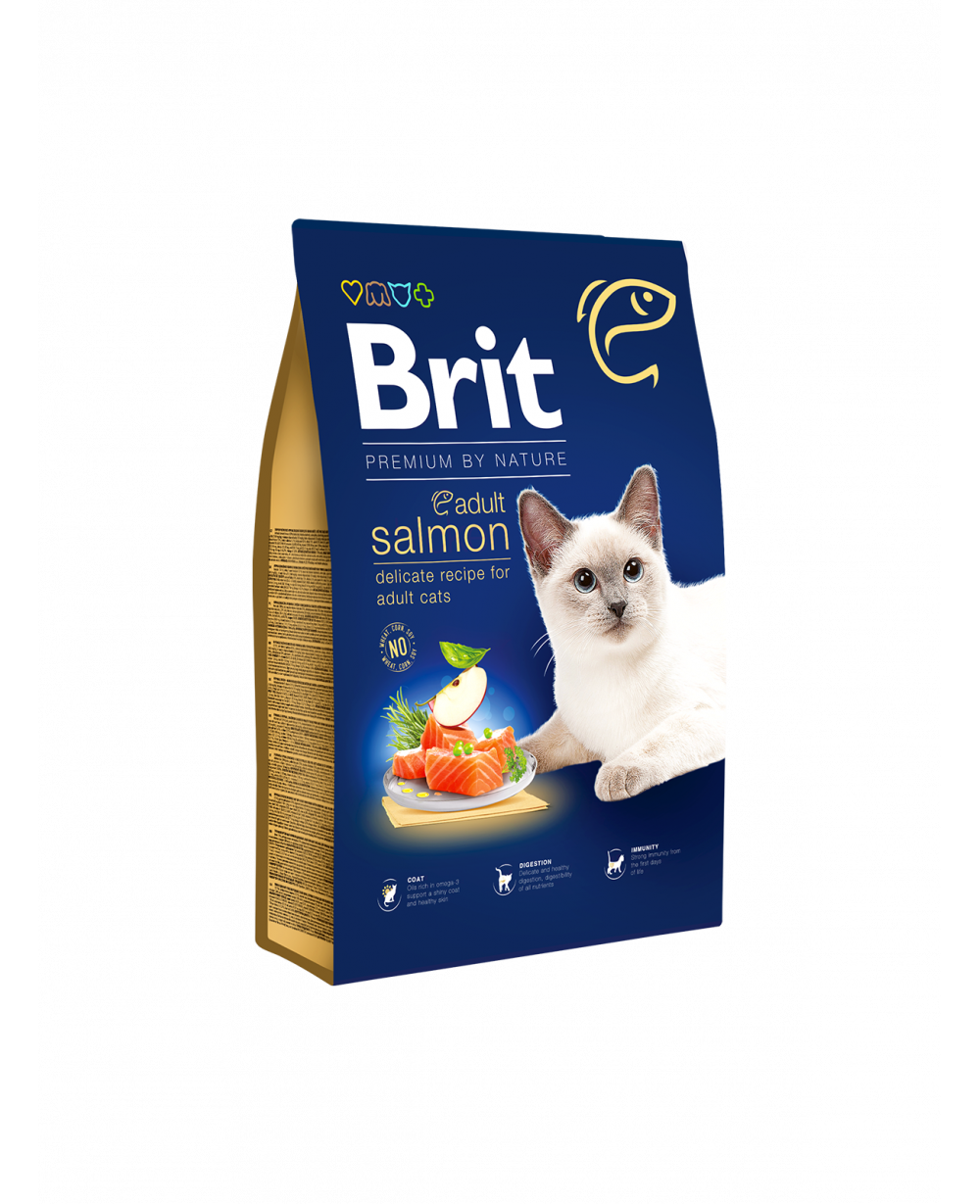 Суха храна за котки - Brit Premium Adult със сьомга 8кг.