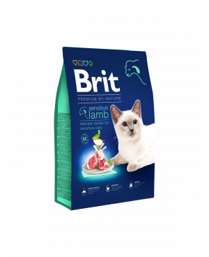 Суха храна за чуствителни котки - Brit Premium Sensitive  с агнешко 8кг.