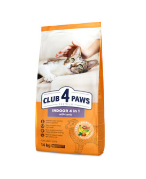 CLUB 4 PAWS Cat Adult Indoor Lamb 14кг – Пълноценна суха храна за възрастни котки с агнешко