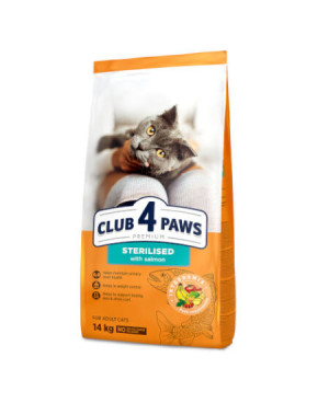 CLUB 4 PAWS CAT ADULT STERILIZED SALMON 14 КГ – храна за кастрирани котки със сьомга
