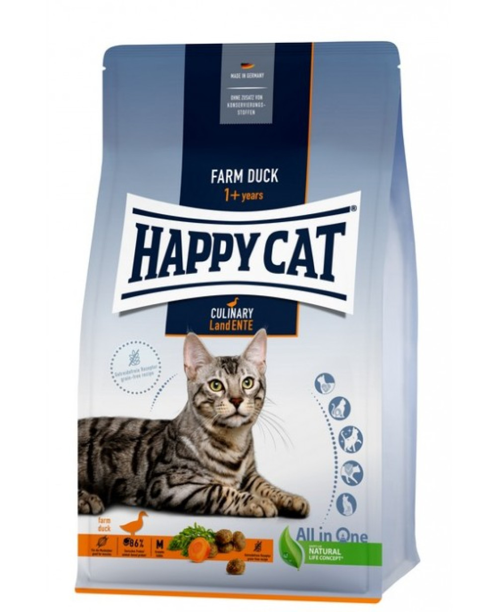 Суха храна Happy Cat Culinary Adult Farm Duck - с крехка патица и моркови 4kg.