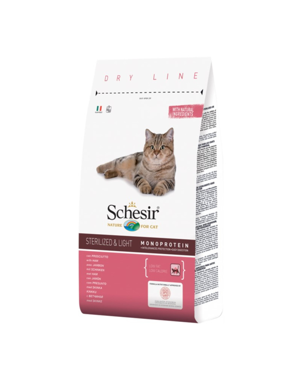 Schesir Cat Sterilized & Light With Ham с прошуто - Суха храна за кастрирани котки 10kg.