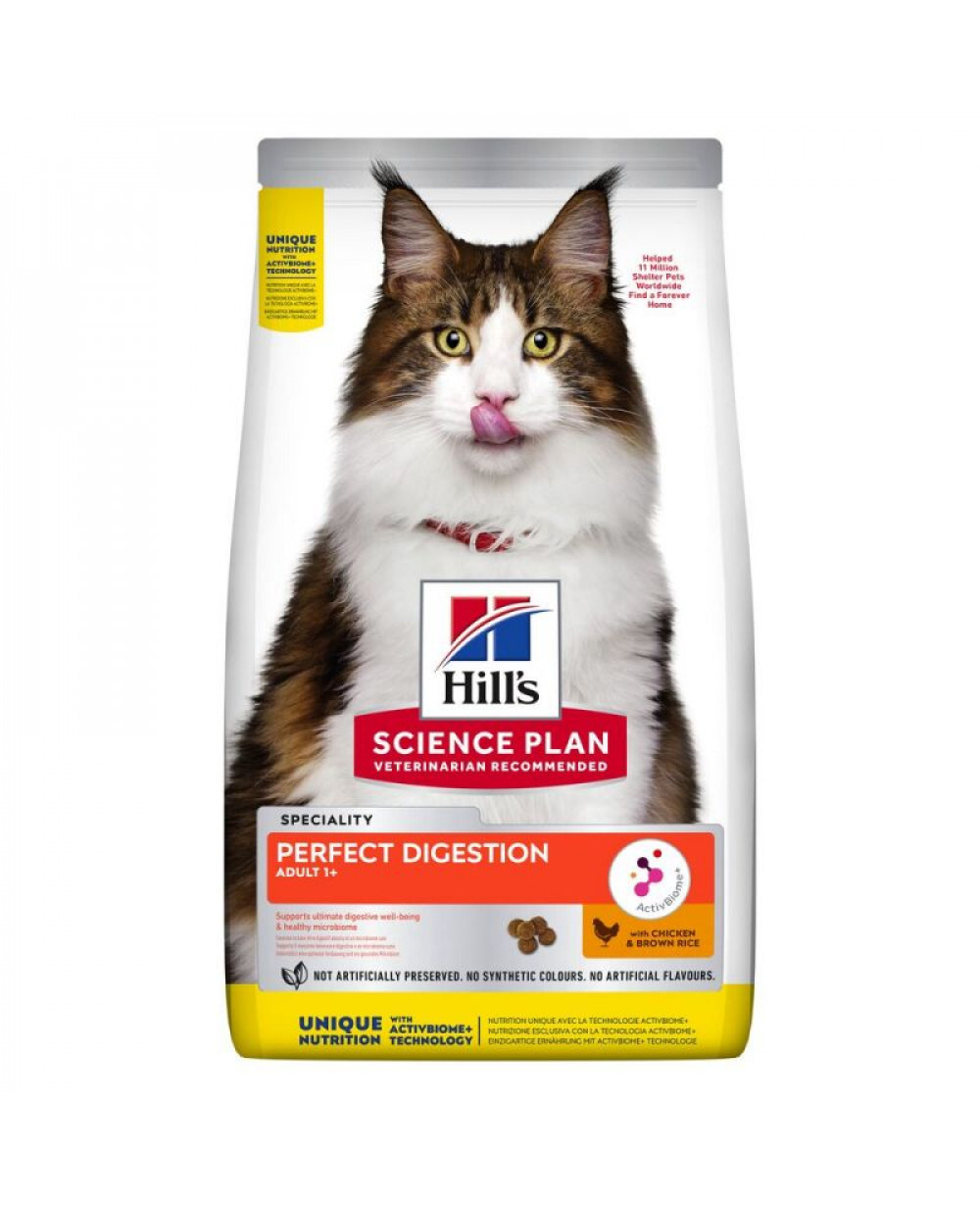 Суха храна за котки Hill's Feline Adult Perfect Digestion с пилешко и кафяв ориз 7кг.