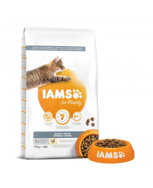 IAMS Cat Adult Indoor с пилешко -суха храна за котки, живеещи в дома ви 10кг.