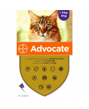 ADVOCATE CAT от 4-8кг.-Препарат Спот он за вътрешно и външно обезпаразитяване при котки, 1бр.