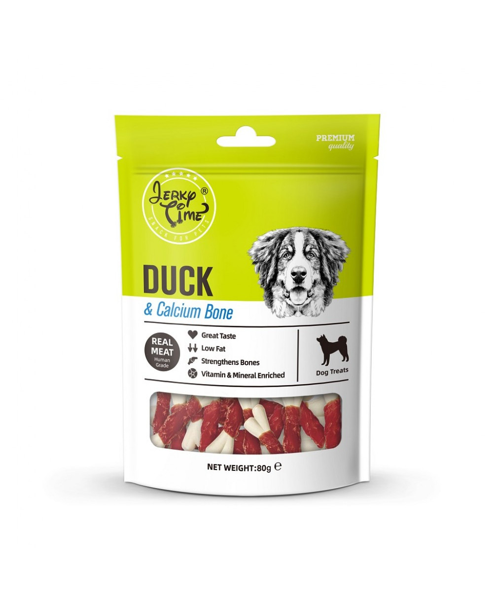 лакомство за куче  - Jerky Time Duck+Calcium bone  - кокалчета с патешко месо 80гр.