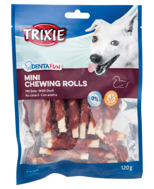 Лакомство за куче  - Trixie Denta Fun Duck Chewing Rolls Mini -Солети от Патешко Месо -120гр