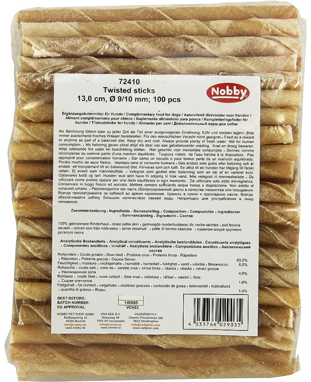 лакомство за куче - кожени солети 12см. 7/8мм. 100бр. 