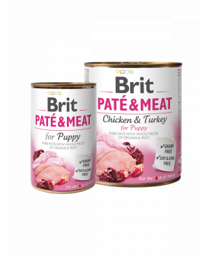 Консерва за подрастващи кучета BRIT PATÉ & MEAT - PUPPY - пилешко и пуешко 800гр.