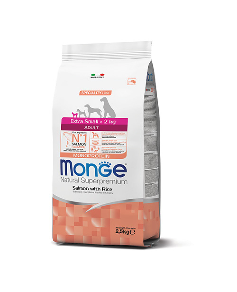 MONGE DOG ADULT EXTRA Small SALMON - със СЬОМГА за КУЧЕТА 2.5кг.