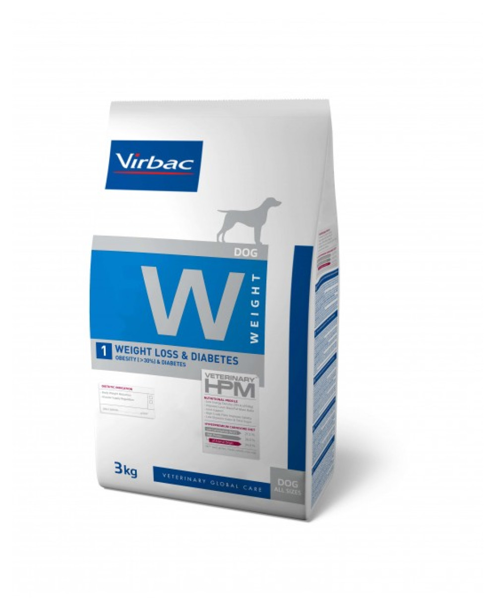 Virbac HPM Diet Dog Weight Loss&Diabetes W1 за кучета с диабет и/или наднормено тегло 12кг.