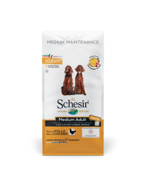 Суха Храна За Кучета - Schesir Medium Adult -С Пилешко, За Средни Породи Над 1 Година. 12кг.