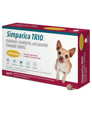 Simparica Trio-таблетка за външно и вътрешно обезпаразитяване при кучета 1.25-2.5кг.1бр.