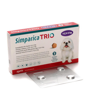Simparica Trio -таблетка за външно и вътрешно обезпаразитяване при кучета  2.5-5кг., 1таб. 