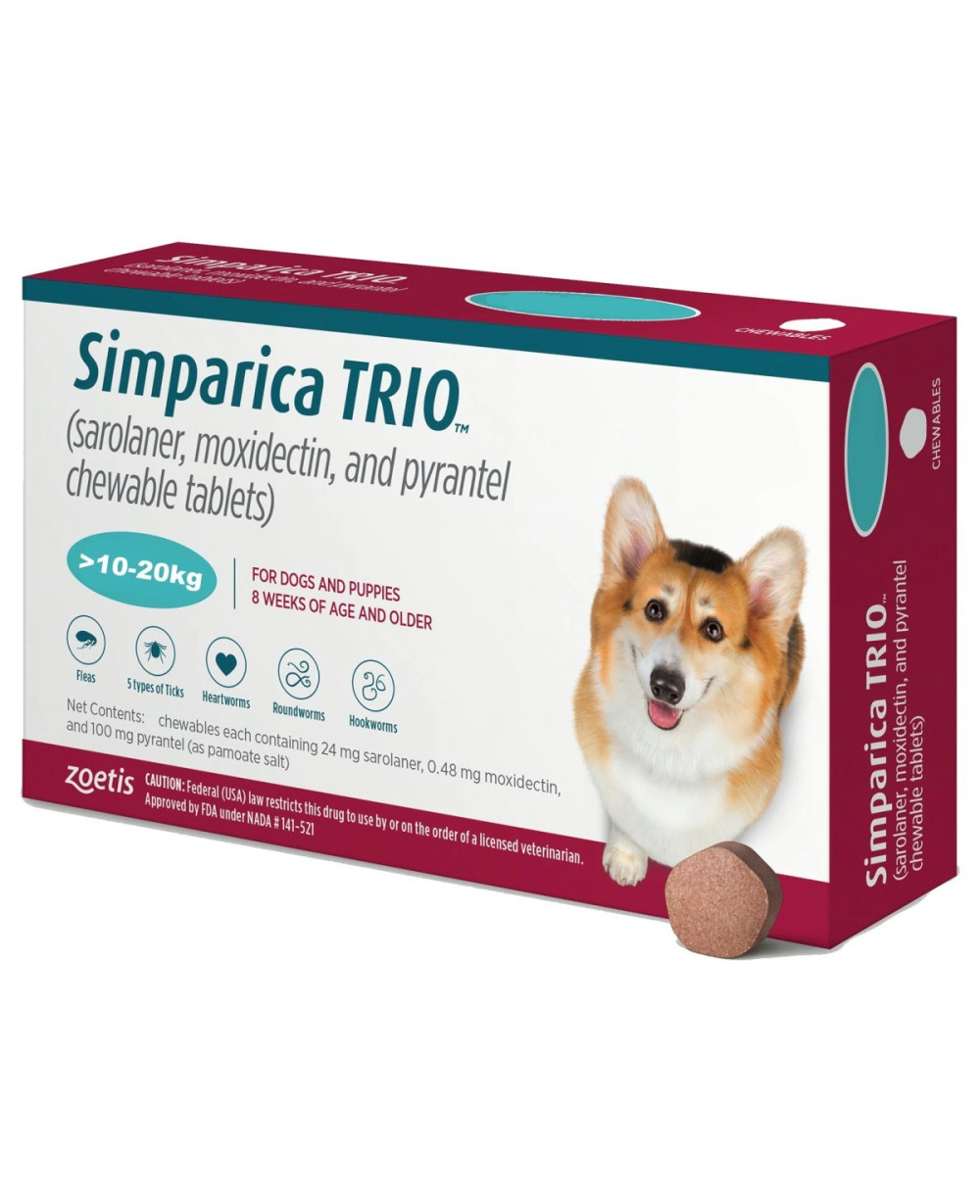 Simparica Trio -таблетка за външно и вътрешно обезпаразитяване при кучета 10-20кг., 1таб. -