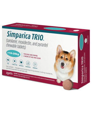 Simparica Trio -таблетка за външно и вътрешно обезпаразитяване при кучета 10-20кг., 1таб. -