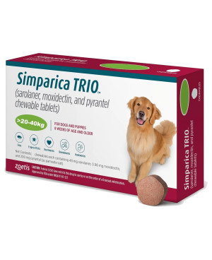 Simparica Trio -таблетка за външно и вътрешно обезпаразитяване при кучета  20-40кг., 1таб. 