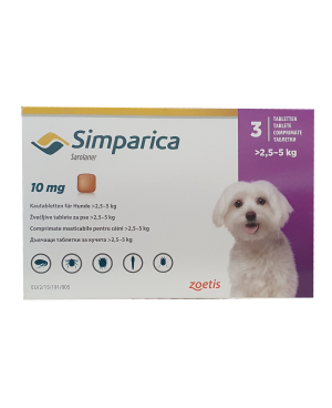 SIMPARICA -ТАБЛЕТКА ЗА ВЪНШНО ОБЕЗПАРАЗИТЯВАНЕ ПРИ КУЧЕТА С ТЕГЛО 2.5-5 КГ.1 таб.