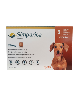SIMPARICA - ТАБЛЕТКА ЗА ВЪНШНО ОБЕЗПАРАЗИТЯВАНЕ ПРИ КУЧЕТА С ТЕГЛО 5-10 КГ. 1 таб.