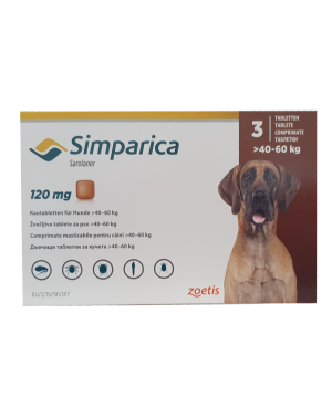 SIMPARICA -ТАБЛЕТКА  ЗА ВЪНШНО ОБЕЗПАРАЗИТЯВАНЕ ПРИ КУЧЕТА С ТЕГЛО 40-60 КГ.  1таб.
