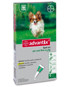 ADVANTIX-ПРЕПАРАТ СПОТ ОН - ЗА ВЪНШНО ОБЕЗПАРАЗИТЯВАНЕ ПРИ КУЧЕТА с тегло до 4кг. 1 пипетa