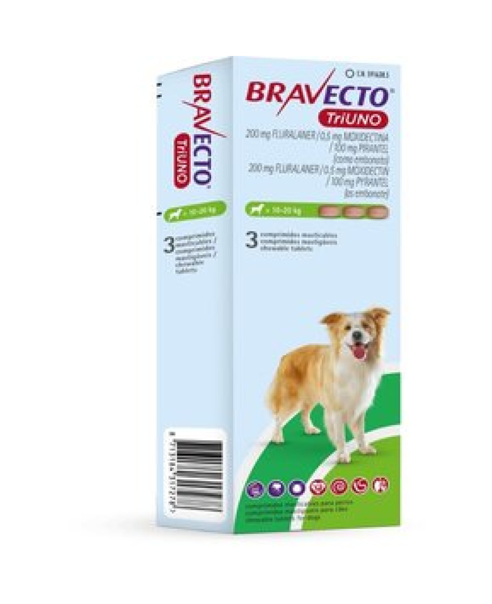 Bravecto TriUNO от 10кг. до 20кг. – комбинирана противопаразитна таблетка 3бр.