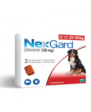 NexGard за кучета с тегло от 25-50кг - противопаразитна таблетка срещу бълхи и кърлежи 1 таб.