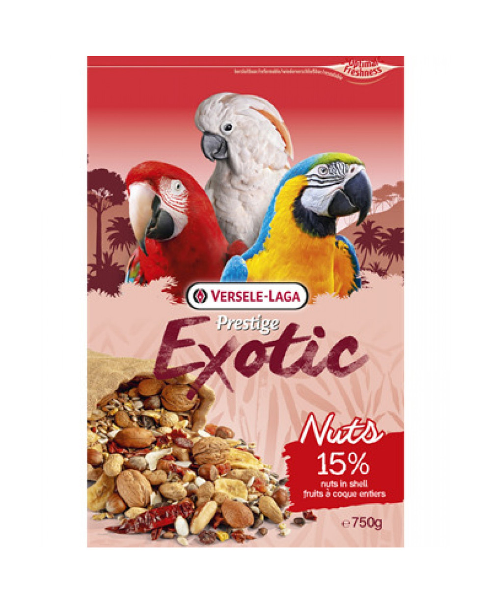EXOTIC NUTS- ПЪЛНОЦЕННА ХРАНА ЗА ГОЛЕМИ ПАПАГАЛИ С ЯДКИ 750гр.